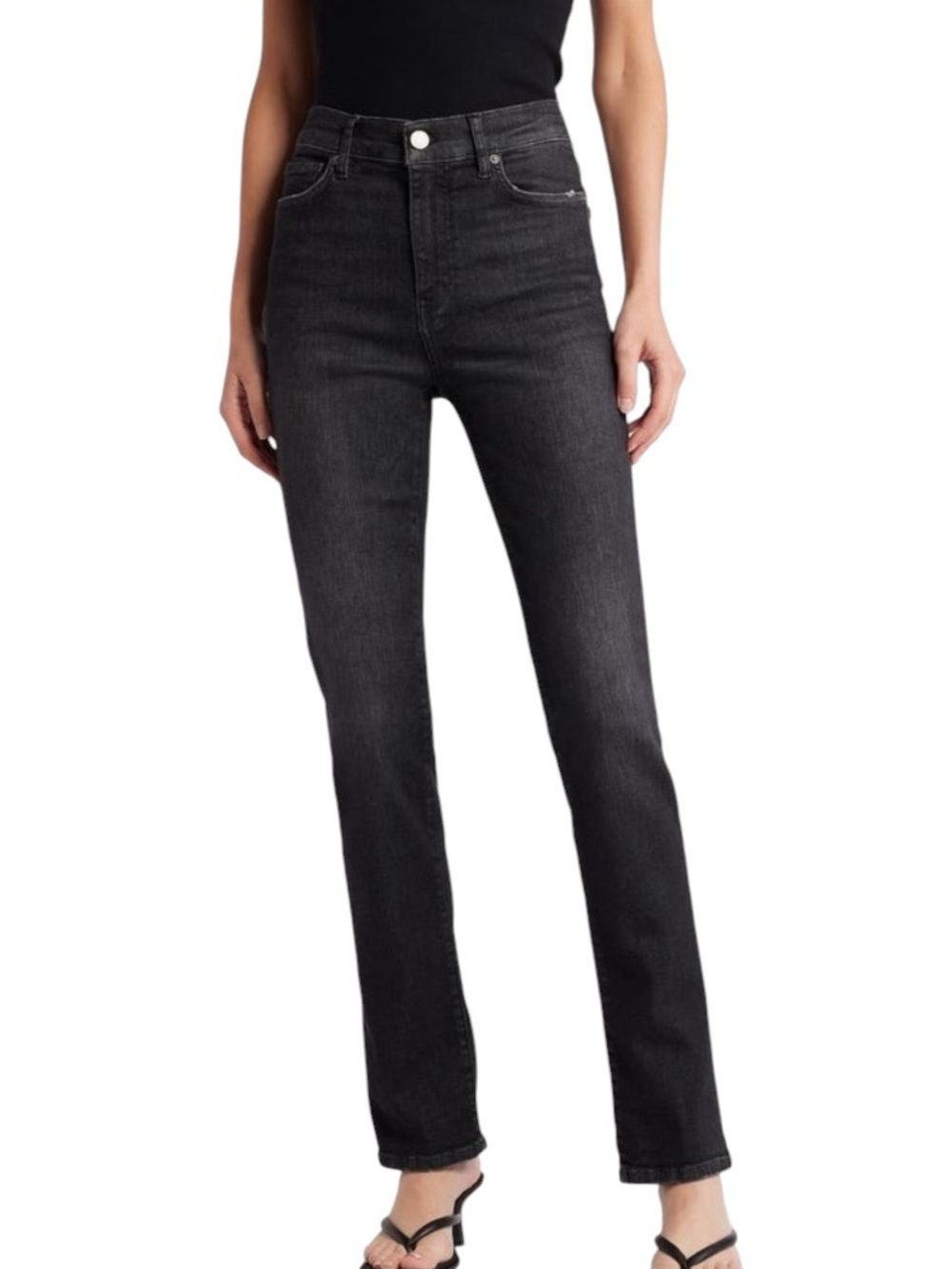 FRAME Le High Straight Long Black Denim Jeans in Claudius - 24